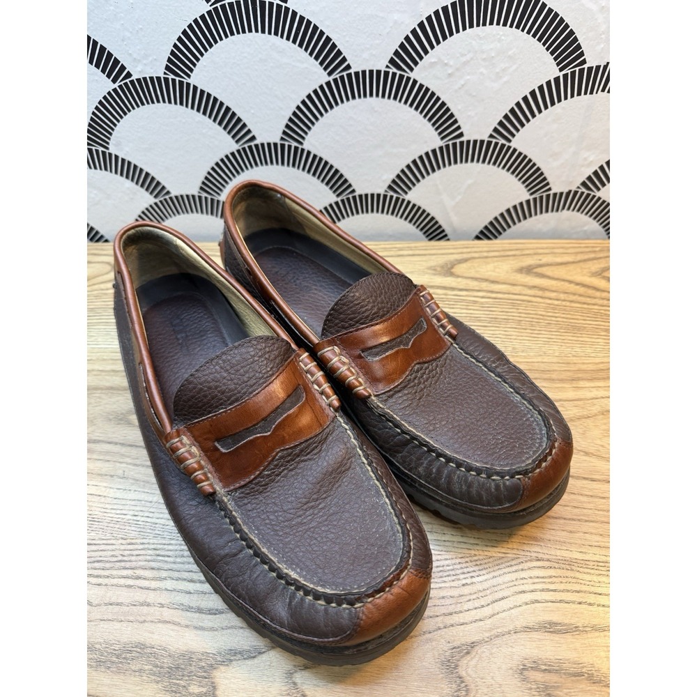 LL Bean Penny Loafer Allagash Handsewn Bison Leather Men 12 D Brown